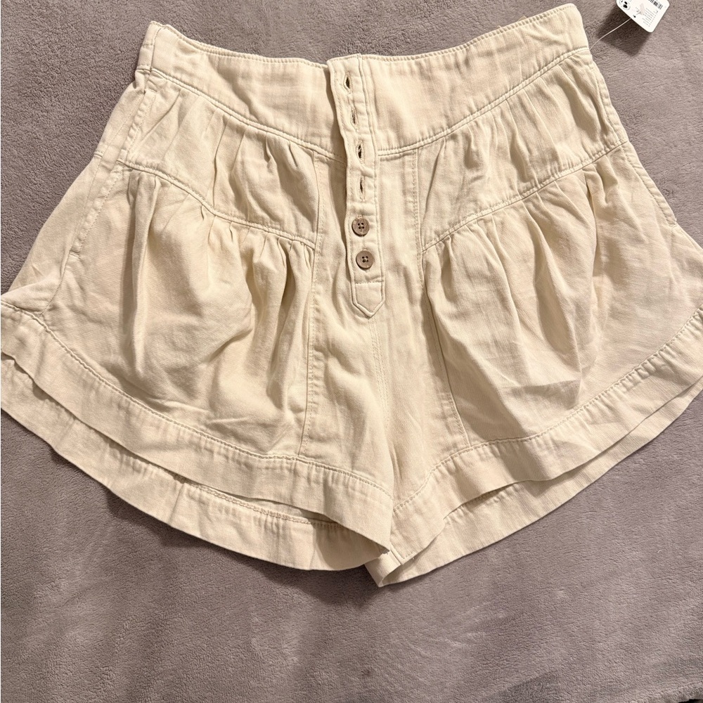Free people High-Waist Gathered Button-Front Women's Shorts - tan